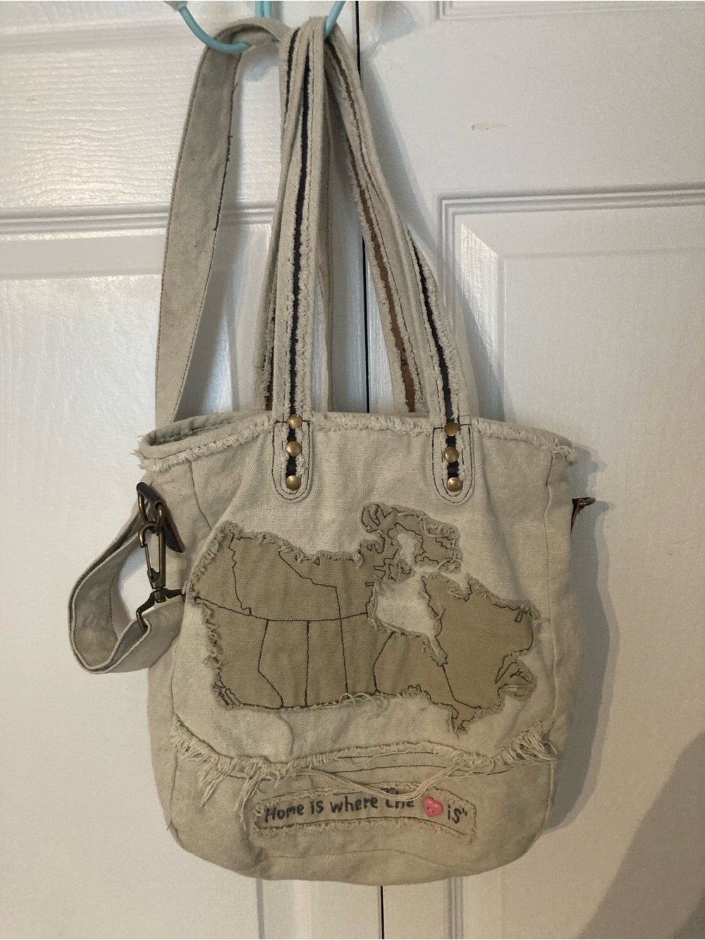 Neutral Canvas Tote Bag with Canada Map Detail
